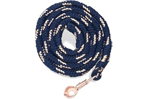PFERDELINIS Führstrick Pferd mit Panikhaken Rosegold Pferde Strick Länge 2m viele Farben mit Glitzer (Dunkelblau-Gold)