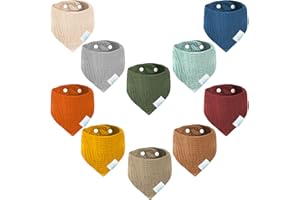 Miyacare 10 Stück Lätzchen Baby Dreieckstuch, Super Saugfähige,100% Baumwoll, Halstuch Baby, mit 4 Verstellbares Druckknopf, für Baby Jungen und Mädchen