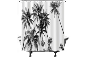 Ulticool duschdraperi – strand natur retro vintage palmkonst – 180 x 200 cm – antimögel – tvättbart – vattentät – med 12 ring