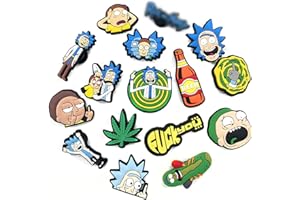 Tomicy Ciondoli Scarpe 16 Pezzi Rick Morty Ciondoli per Scarpe PVC,Forma Diversa Ciondoli per Scarpe per Shoe with Hole and Bande Bracciale Braccialetto Bambini Regali di Compleanno Partito