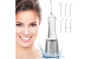 ETROBOT Jet Dentaire Hydropulseur, Detartreur Dentaire avec 5 Modes et 6 Buses, 350ML Hydropulseurs et Irrigateurs, USB Rechargeable et IPX7 Etanche, pour l'Hygiène Dentaire et Haleine Fraiche（Blanc）