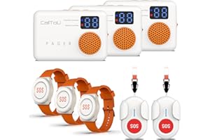 CallToU Notrufknopf für Senioren, Senioren Notruf Armband, Notrufarmband Notfallknopf für Senioren, Notfallklingel für Senioren mit 5 Sendern und 3 Empfänger, Erinnerung bei niedrigem Akkustand
