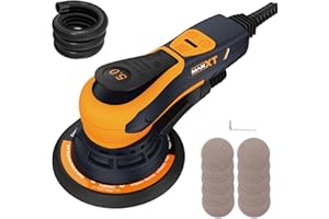 MAXXT Ponceuse electrique sans balais de 150 mm, Ponceuse orbitale 5,0mm, Frein automatique-2s, 6 vitesses réglables et 10 feuilles de papier de verre incluses, Câble de 5M