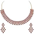 Ratnavali Jewels American Diamond Traditional Wedding Fashion Jewellery Red Necklace Pendant Set with Earring for Women/Girls RV2907R