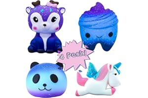 Squishies Toys, hirsrian Slow Rising Squishy Toys Galaxy Jumbo Squishies Scented Stress Relief Squeeze Pack Include Deer Tooth Panda Unicorn for Kids Adults