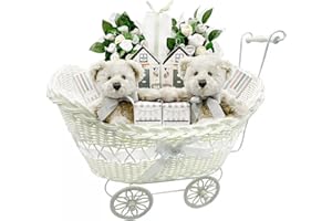 SUPRANO Pram Gift Hamper Basket, New Born Baby Boy/Girl Gift Storage Hamper Baby Shower Party Decoration New Mum to Be Gifts Empty Basket Toy Clothes Baby Accessorise Christmas Birthday Present (White)