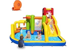 Baralir Castello gonfiabile XXL con acquascivolo e ventilatore, ideale per giardino, casa gioco perfetta per bambini all'aperto, esperienza di parco giochi sicura