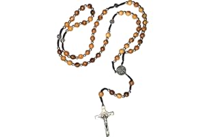 FROM THE HOLY LAND Saint Benedict Rosary Necklace Handcrafted in Bethlehem & Jerusalem from holy land olive wood with Authenticity Certificate