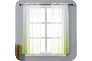 GIRASOLE HOME Coppia Tende Voile Semi Trasparenti Colore Sfumato Bianco e Verde Tenda per Soggiorno Camera Cameretta Cucina e Interni 2 Pannelli con Tasca 70x148cm