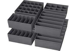Yucch Set di 8 Organizer per Cassetti Intimo, Divisori Pieghevoli Salvaspazio per Biancheria, Reggiseni, Mutande, Calzini e Cravatte, Grigio Scuro