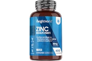 Zinc Bisglycinate - 400 Comprimés Vegan - 1 Comprimé 25mg Tous Les 2 jours - Contribue Fonctionnement Normal Système Immunitaire + Maintien Peau et Ongles - Complement Alimentaire Zinc Weightworld