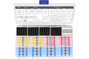 Raoclay Cosse Thermoretractable Soudure 260pcs, 4 Tailles de Etanche Manchon Thermosoudable Connecteur a Souder und Gaine Thermorétractable Noire, avec un Taux de Retrait de 2:1