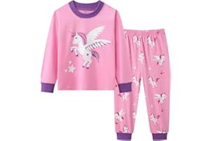 SMAZERO Toddler Girls Pyjamas Set, 100% Cotton Pajamas Pjs Nightwear Cute Print Flamingo Kids Christmas Sleepwear Tops & Pants Children Outfit Age 2-8 Years