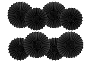 GAKA FAVOR 8er Set Party Deko Schwarz Papierfächer, Hängende Papier Fächer Dekoration für Party Hochzeit Geburtstag Festival Weihnachten Event Karneval