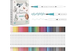 GC QUILL 36 feutres coloriage double pointe avec pinceau et pointe fine - stylo pour aquarelle, dessin, lettrage, bullet journal, calligraphie GC-36W