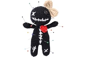 TOYMIS Bambola Voodoo Positiva, Divertente Regalo Antistress all’Uncinetto Bambola Fiocco Voodoo Nera Lavorata a Maglia con Spilli Decorazioni Halloween per Adulti Amici Colleghi Ufficio Casa Feste