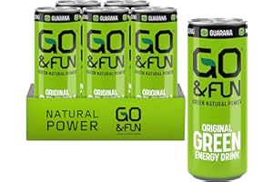 GO&FUN GREEN ENERGY DRINK GO & FUN - Original 5 x 250 ml, Bebida Natural, con Yerba Mate, Guaraná, Ginseng, Té Verde, sin Taurina, Burbuja Fina, sin Gluten, Fabricado en Italia