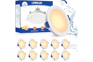 Leselux Spot LED Encastrable Extra Plat Dimmable 35mm, Spot LED IP65 Salle de bain, 6W Éclairage Encastrés 220V 2700K Blanc Chaud 400LM, Spot de Plafond 68-80mm Pour Cuisine Couloir Salon, Lot de 10
