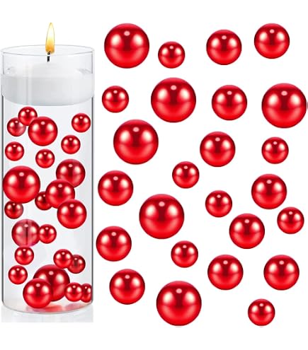 PH PandaHall 148pz Perle Galleggianti per Riempire Vasi, Rosso Nero Senza Foro Perline Candela d'Acqua Perline Centrotavola Perline per Porta Pennelli Halloween Natale Decorazioni, 10/14/20/30mm