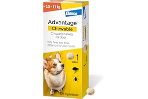 Advantage Chewable 225mg Chewable Tablets for Dogs >5.5-11kg (1 pack), Flea and Tick Treatment, Fast Acting Kills Fleas Within Hours, Prevention Lasts For A Month, Easy To Administer