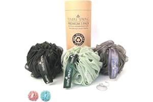 Temple Spring - Fleur de Douche Recyclées, Loofah Gommage Corps, Eponge de Douche, Eponge Corps Exfoliante, Fleur de Bain, Luffa Djampe, Bath Sponge, Produit Bain Femme et Hommes - Vert D'eau