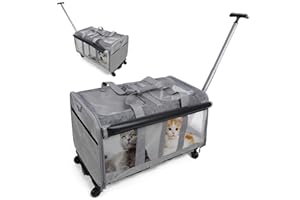 Furryilla Rolling Cat Carrier with Wheels for 2 Cats, Portable 2-in-1 Pet Carrier Medium Dogs Large Cat Travel Carrier Veterinary Visits/Hiking/Camping