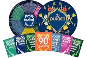 ‎PUKKA Pukka Bio Tee Geschenkset, Premium Selection Tee Box "Wellness von früh bis spät" Morning Berry, Matcha, Kamille Vanille, Minztee, Tee Set, Geschenkidee, 6 Varianten,90 Teebeutel