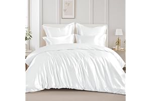 RUIKASI Satynowa pościel 200 x 220 cm, biała – jedwabista luksusowa poszewka na kołdrę z połyskiem jak jedwab, zestaw pościeli na włosy i skórę, błyszcząca pościel 200 x 220 cm z zamkiem błyskawicznym