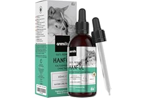 animigo Hanföl für Hunde & Katzen - 60ml Kaltgepresstes, reines Hanfsamenöl mit Omega 3, 6 & 9 - Zur Entspannung und für Gelenke - Hanfsamenöl für Tiere - animigo