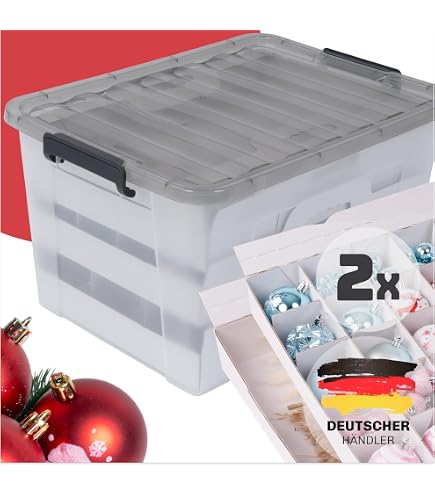 ProPik Aufbewahrungsbox Für Weihnachtskugeln - Mit 3 Tabletts & Trennwänden, Für Bis Zu 48 Kugeln, Grau, Mit Tragegriffen