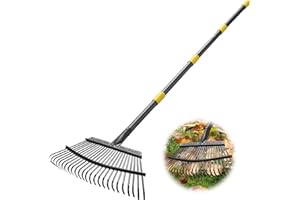 DAKEPOLE Garten Laubrechen, 190cm Stabile Kleine Strauchrechen 25 Metallzinken 45cm Breit, Verstellbarer Stahlgriff, Garten Laubrechen für das Sammeln von Schutt unter Blumenbeeten, Zarte Pflanzen, Rasen, Höfe