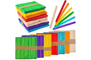 VGOODALL 400PCS Coloured Lollipop Sticks, 7 Bright Colour Natural Jumbo Lolly Sticks for DIY Craft Classrooms Project