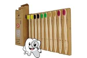 GreenMingle Bamboo Toothbrushes Medium Bristles - Family 10 Pack Eco Friendly Biodegradable Organic Premium Wooden Toothbrush