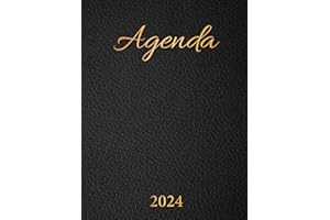 Agenda semainier 2024: 1 semaine sur 2 pages,12 Mois de janvier à décembre, Grand format A4 21 x 29,7cm - Couverture rigide - Français - Noir