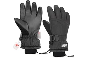 OutdoorMaster Gants de Ski pour Enfants, 3M Thinsulate, Gants Thermiques Coupe-Vent et imperméables pour l'hiver pour garçons et Filles, Ski, Snowboard, Sports d'hiver