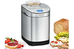 ROMMELSBACHER Automat do pieczenia chleba BA 550 – 13 programów, automatyczny pojemnik na składniki, 2 rozmiary chleba (700 g/900 g), regulowany stopień opiekania na 3 poziomach, również do chleba bez glutenu, stal nierdzewna/czarny