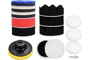 YOUYIDUN Wiertło polerowania samochodów, 15-częściowy zestaw 3-calowych padów polerowania, pad polerowania samochodów, woskowana pianka polerowania, przystawka wiertarki akumulatorowej polerki śrubokrętowej