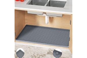 Under diskbänksmatta för kök, silikon vattentätt foder, flexibel organiseringsbricka med dräneringshål, 3,3 gallon kapacitet