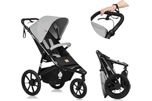 LIONELO AZURA Jogging-Kinderwagen von 6 Monaten bis 22 kg Dreirad-Jogging-Kinderwagen Verstellbare Rückenlehne in eine Liegeposition Große Lufträder Vollständige Stoßdämpfung XXL-Verdeck