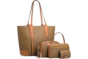 HAWEE Femme Sac a Main en Cuir PU Ensemble Sac Bandoulière Mode Sac Fourre-Tout Grand Sac Cabas avec Bandoulière Élégant Sac D'épaule et Portefeuille 4Pcs pour Shopping Travail Vie Quotidienne,Marron