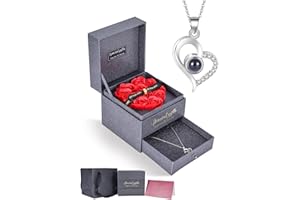 IMMORROSA Ewige Rose mit Ich Liebe Dich Halskette in 100 Sprachen, Konservierte Rosa Geschenkbox mit Halskette, Geschenk für Ehefrau, Mutter, Valentinstag, Geburtstagsgeschenk, Weihnachten, Jubiläum