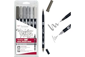 Tombow - ABT Dual Brush | Estuche con 6 Rotuladores Acuarelables de Doble Punta en Colores Grises