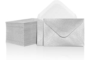 MATICAN Lot de 100 mini enveloppes en papier pour cartes de visite, petites pochettes en vrac pour petites cartes de notes, argent, 10,2 x 7,8 cm