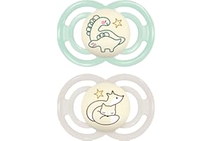 MAM Perfect Night smoczek w zestawie, świecący w ciemności, przyjazny dla żuchwy, smoczek dla niemowląt, wykonany z ekologicznych i odnawialnych materiałów, z pudełkiem na smoczek, 6-16 miesięcy,