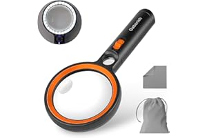 GABORISH Magnifying Glass with Light 30 LED, 10X 20X 45X Large Magnifying Glasses with 1UV Light, Handheld Magnifier with Light for Seniors Reading, Inspection, Coins, Jewelry (Orange)