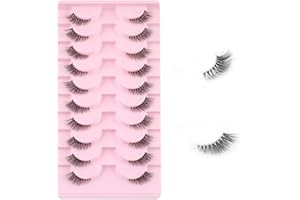 Kiusatig Pestañas Postizas Naturales Medias Pestañas Postizas Banda Tranparente 10 Pares Half Lashes Wispy Suave Pestañas Ojo De Gato 3D Cat Eye Lashes False Eyelashes(H-10)