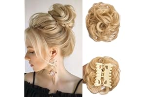 YSDQS HAIR Claw Clip Messy Bun Hair Piece Tousled Updo Hair Buns Extension Elastic Hair Band Hair Pieces Curly Scrunchie For Women (Ash Blonde)