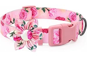 DQGHQME Pink Dog Bow Tie Collar Small Personalised Girl Dog Collars With Rose Flower Bow Tie Personalised Dog Collar for Cute Puppy Small Girl Female Cats Dogs Fancy Floral Dog Collar for Your Furbaby