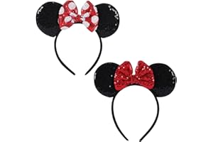 FOLAI [2er-Pack] Mouse Ears Haarreifen,Stirnbänder Schwarze Mausohren mit Roter Schleife und weißen Punkten für Cosplay-Kostüme, Verkleidungszubehör Partys, Festivals usw.