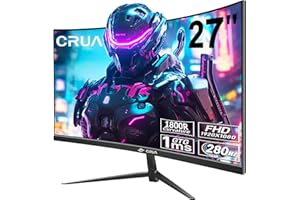 CRUA 27 Inch 280Hz Curved Gaming Monitor, Full HD 1080P 1800R Frameless Computer Monitor, 1ms GTG with FreeSync, Low Motion Blur, Eye Care, VESA, DisplayPort, HDMI, Black